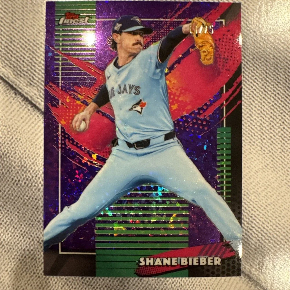 2026 Topps Finest Shane Bieber Rare Purple X-Fractor /75 Baseball Card